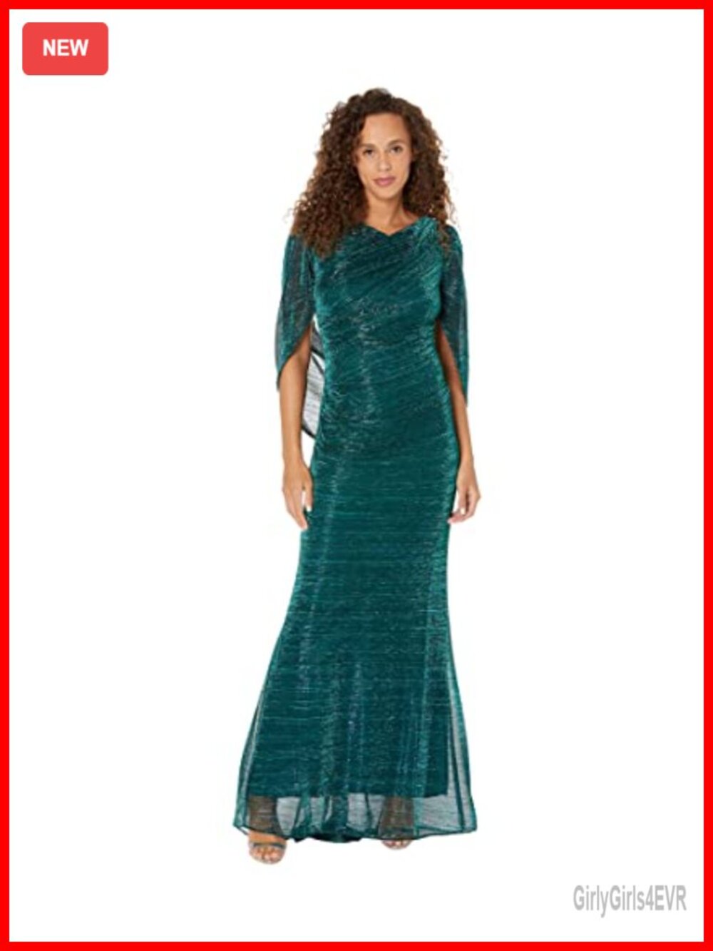 Metallic Long Sleeve Cowl Neck Drape Back Formal Dress